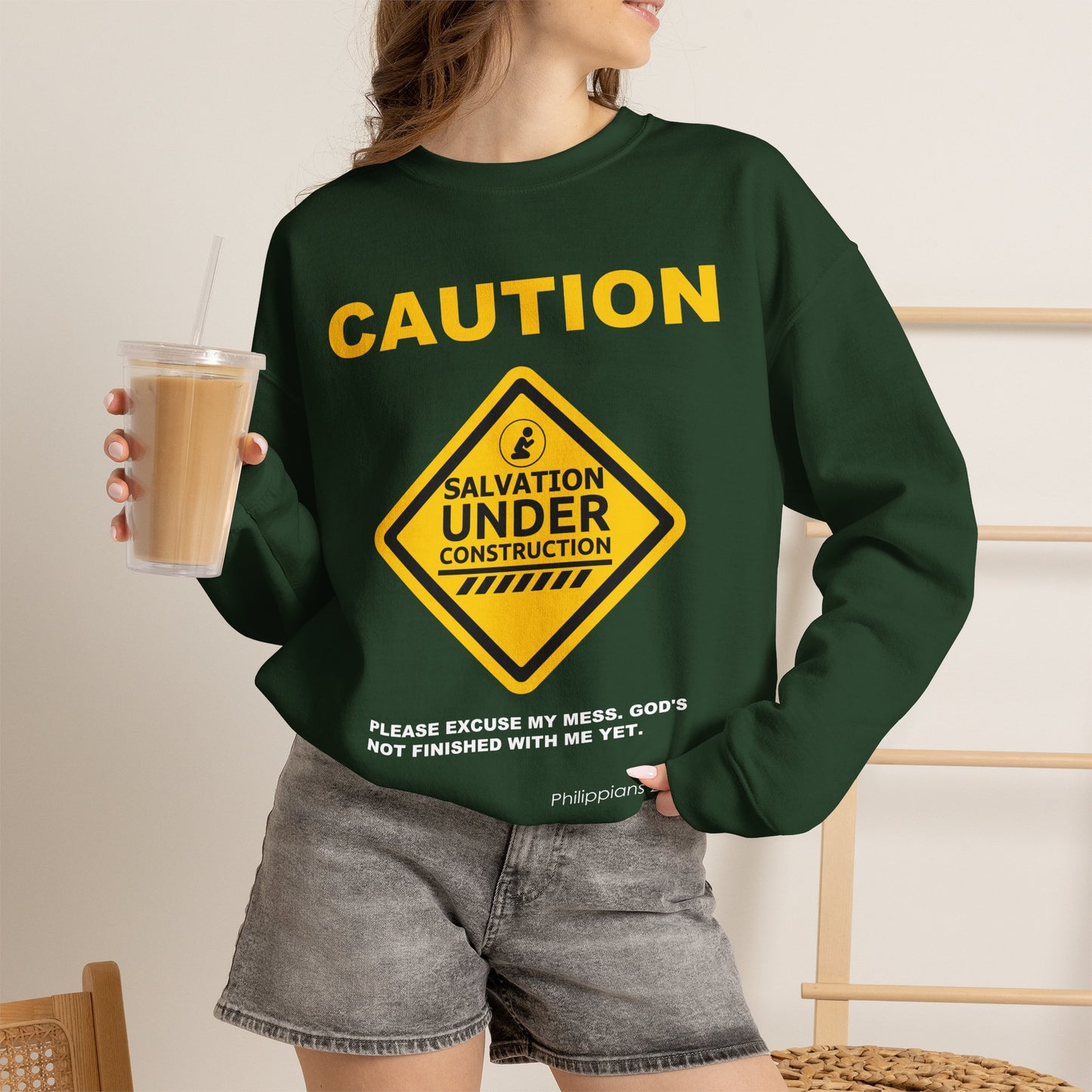 Caution: Salvation Under Construction Crewneck Sweatshirt