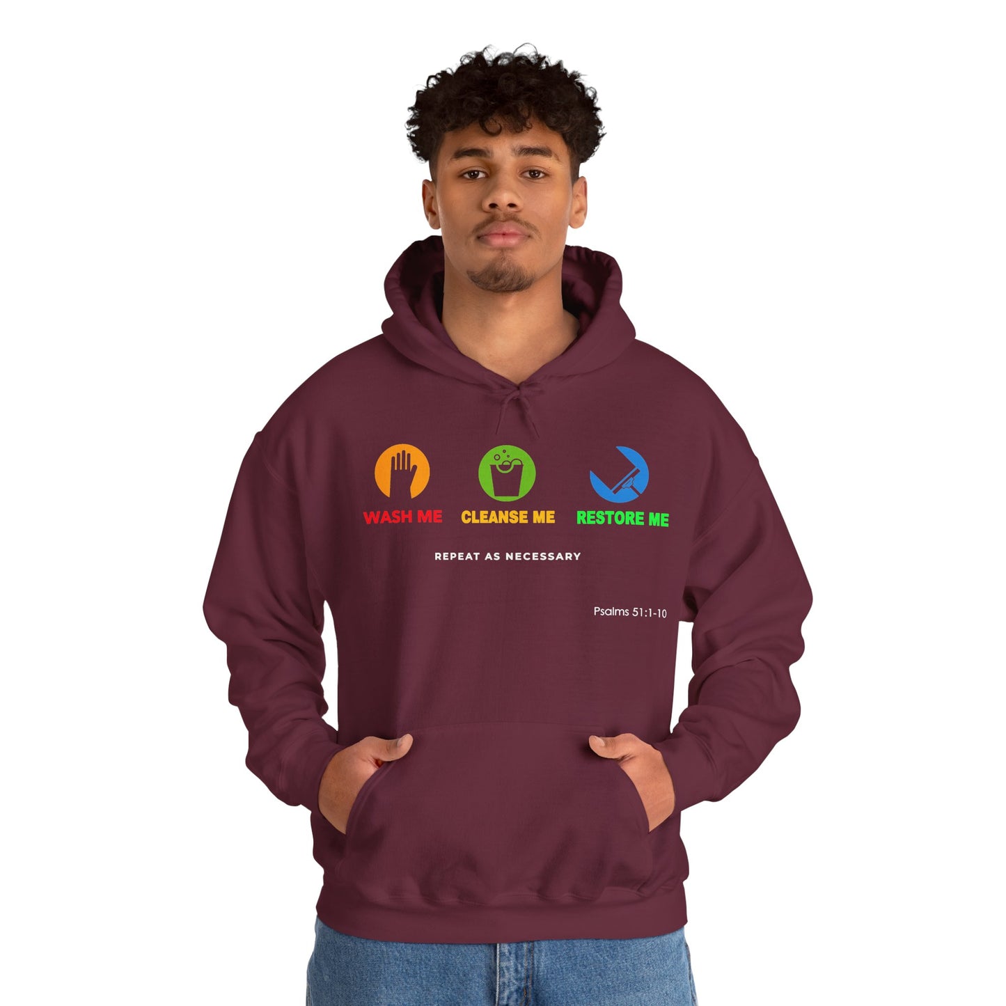 "Wash, Cleanse, Restore" Inspirational Faith-Based Hoodie