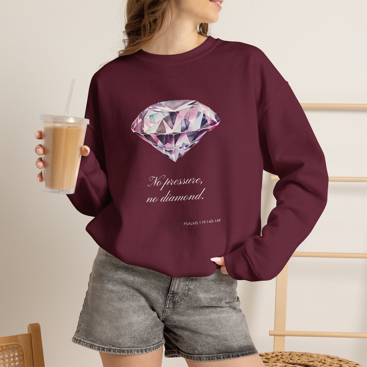 "No Pressure, No Diamond" Inspirational Crewneck Sweatshirt