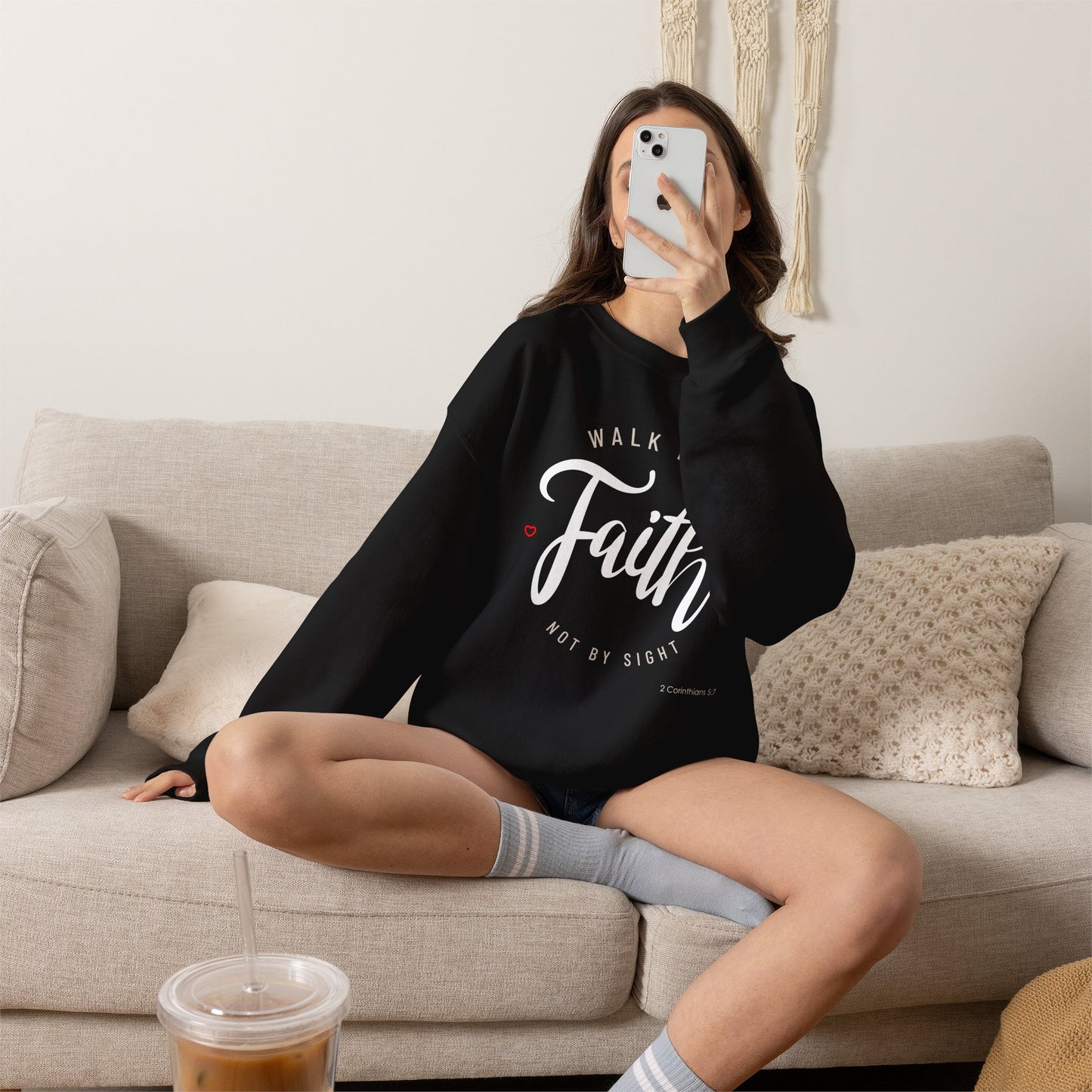 "Walk by Faith, Not by Sight" Motivational Pullover Crewneck Sweatshirt