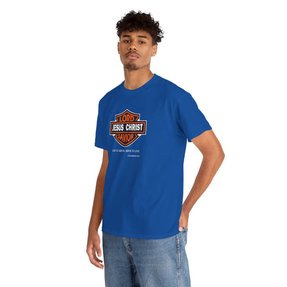 Jesus Christ Savior T‑Shirt — Lord Savior Motorcycle Shield Design