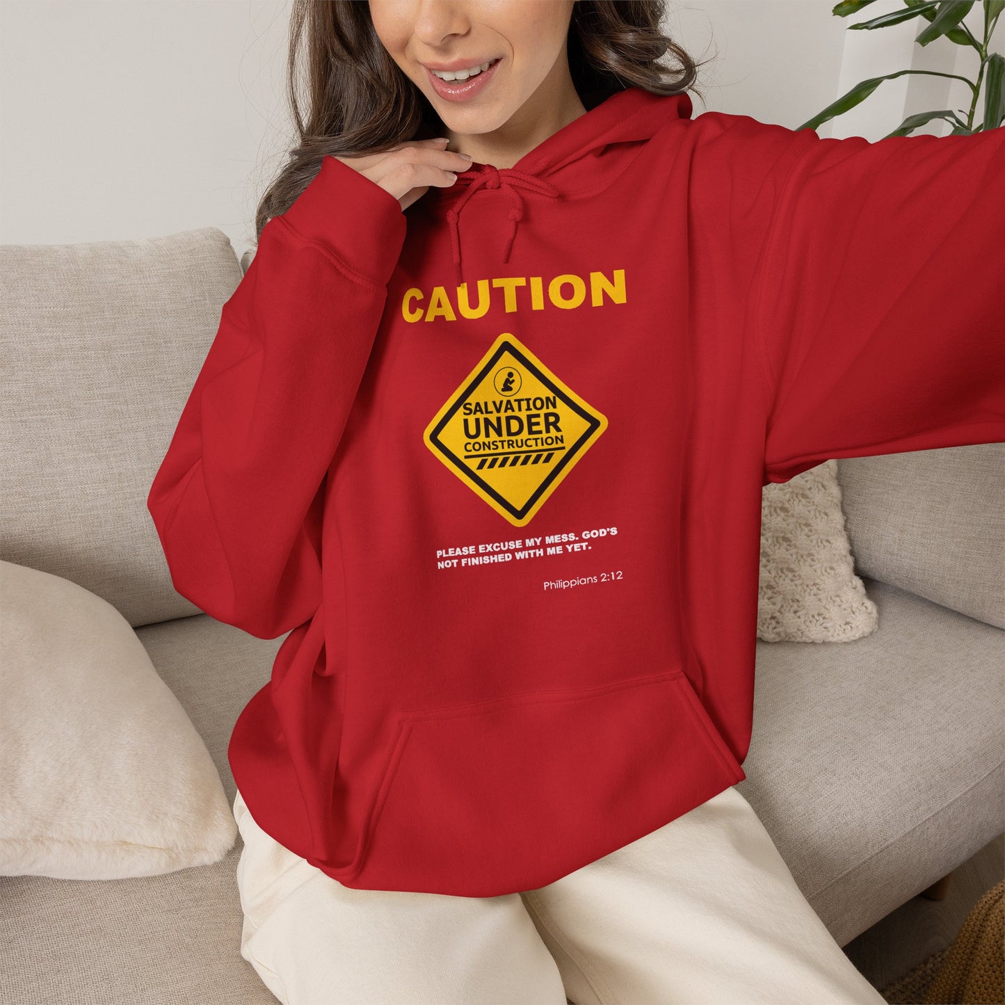 "Caution Salvation Under Construction" Graphic Pullover Hoodie
