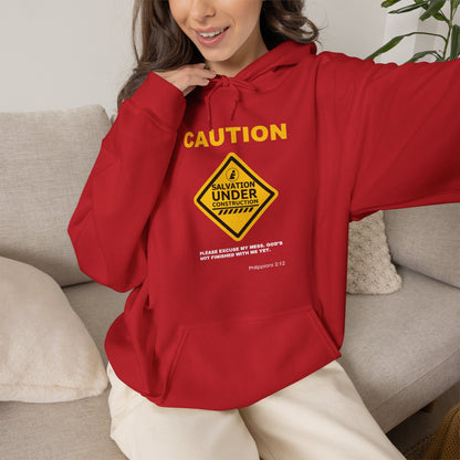"Caution Salvation Under Construction" Graphic Pullover Hoodie