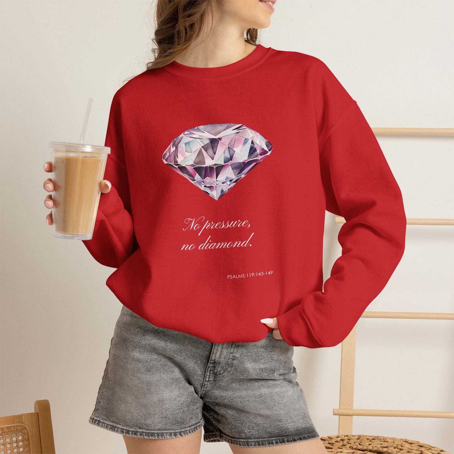 "No Pressure, No Diamond" Inspirational Crewneck Sweatshirt
