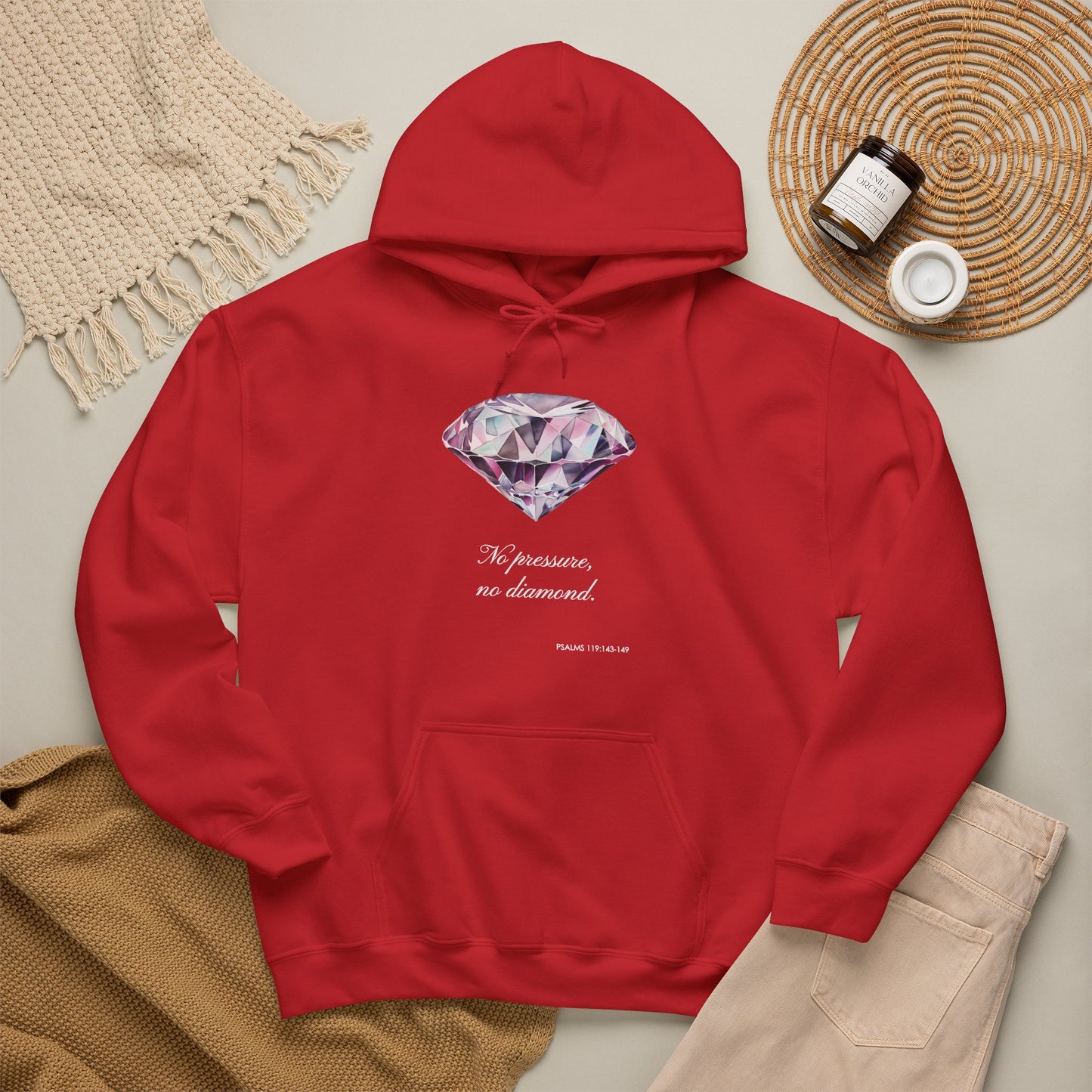 "No pressure, no Diamond" Inspirational Graphic Pullover Hoodie