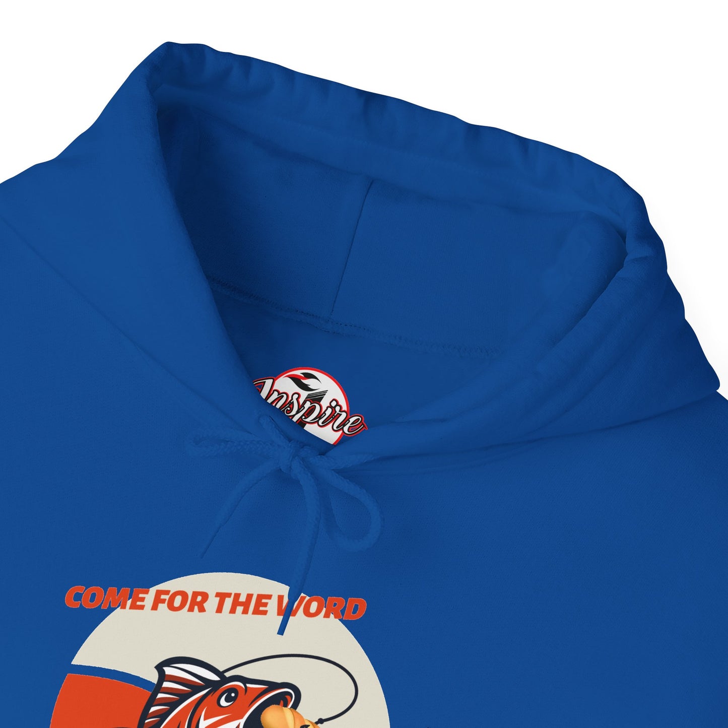 "Come for the Word, Stay for the Fish Sandwich" Graphic Hooded Sweatshirt