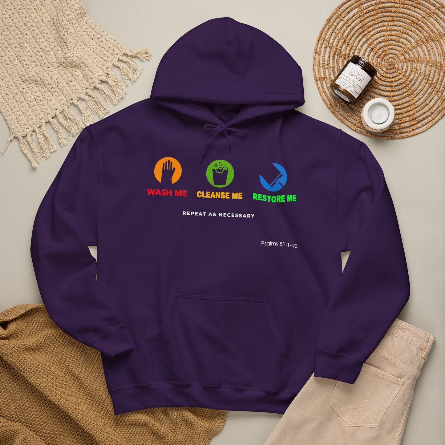 "Wash, Cleanse, Restore" Inspirational Faith-Based Hoodie