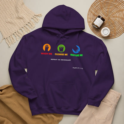 "Wash, Cleanse, Restore" Inspirational Faith-Based Hoodie