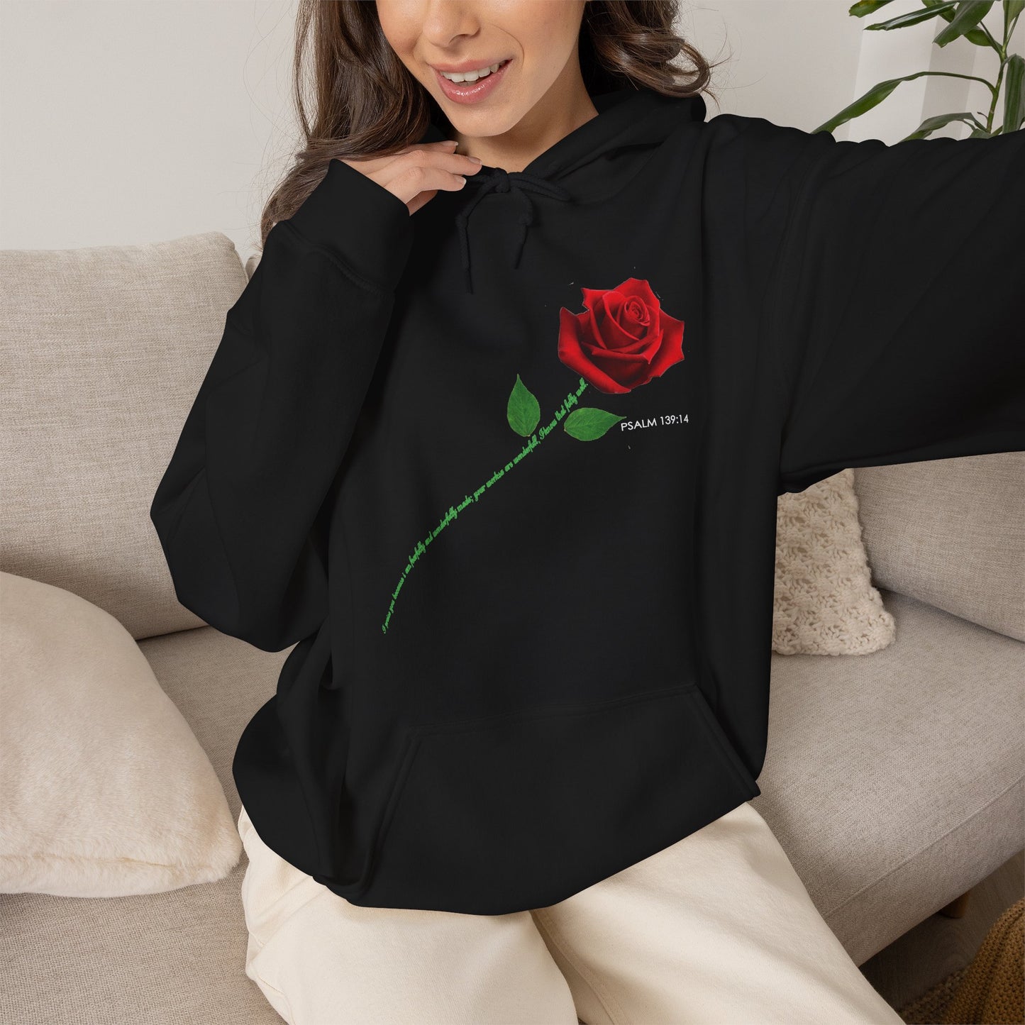 "Fearfully and Wonderfully Made" Rose Graphic Pullover Hoodie