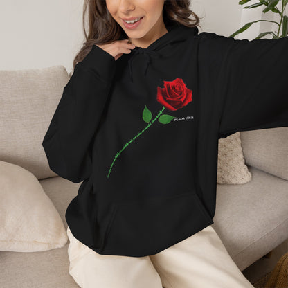 "Fearfully and Wonderfully Made" Rose Graphic Pullover Hoodie