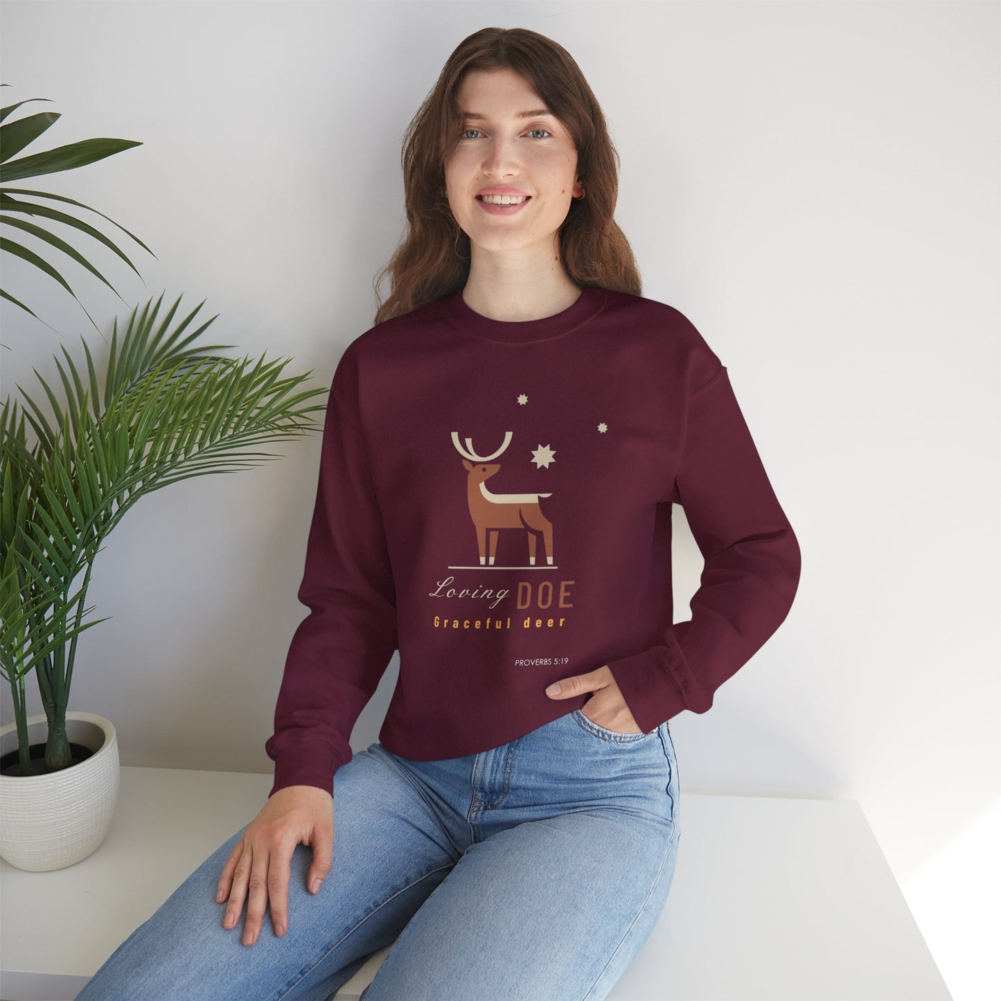 "Loving Doe Graceful Deer" Women's Inspirational Crewneck Sweatshirt