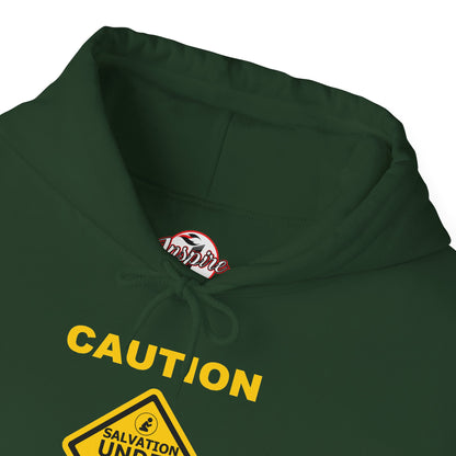 "Caution Salvation Under Construction" Graphic Pullover Hoodie