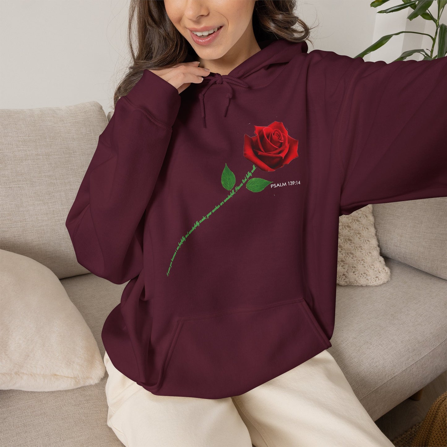 "Fearfully and Wonderfully Made" Rose Graphic Pullover Hoodie
