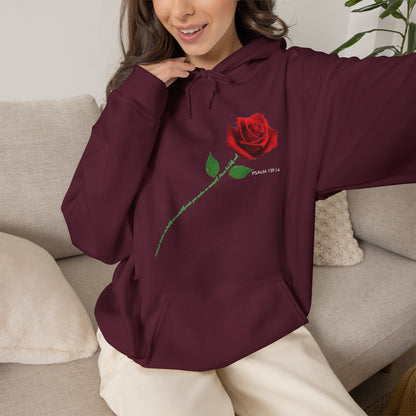 "Fearfully and Wonderfully Made" Rose Graphic Pullover Hoodie