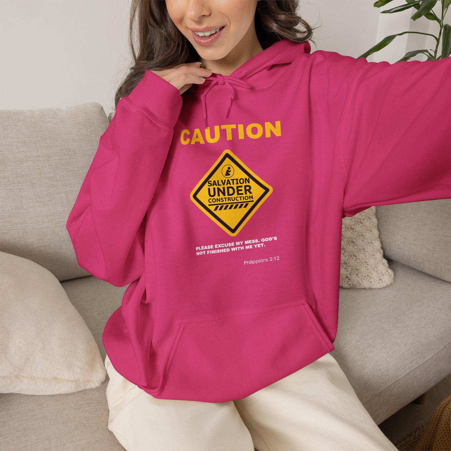 "Caution Salvation Under Construction" Graphic Pullover Hoodie
