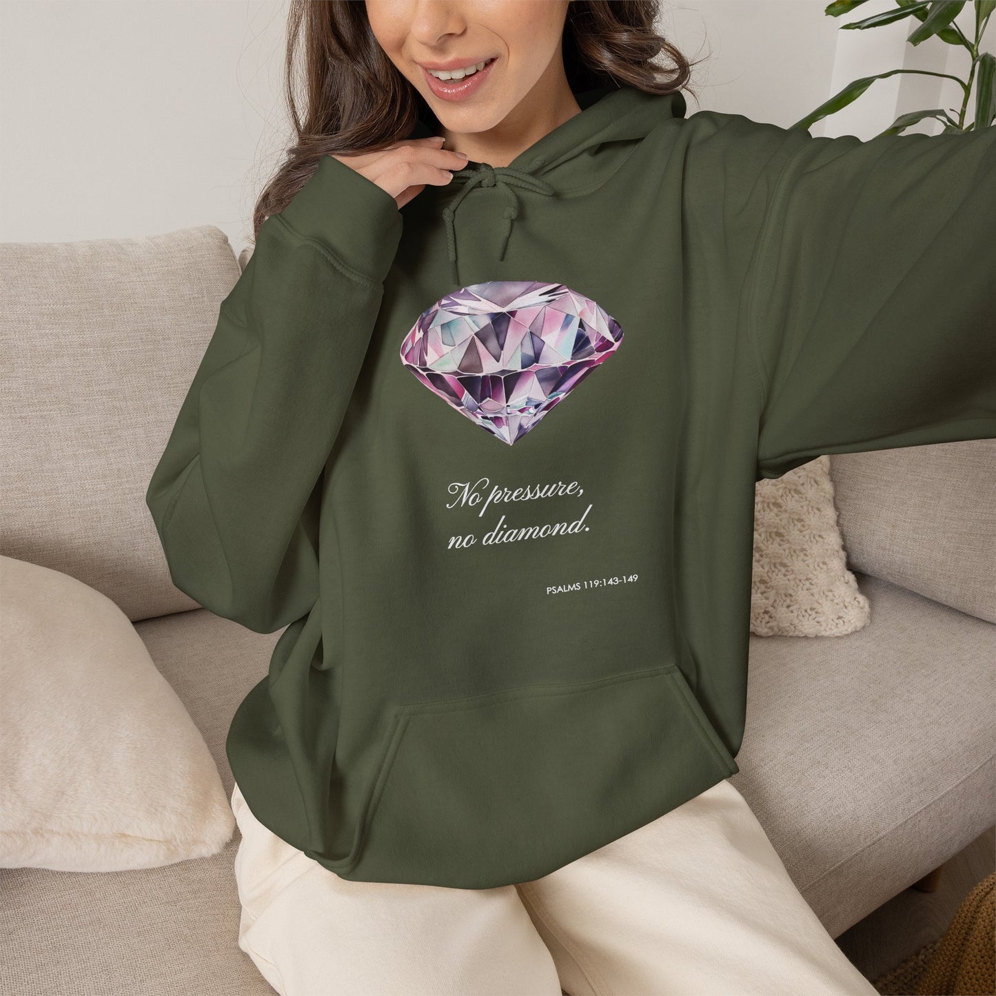 "No pressure, no Diamond" Inspirational Graphic Pullover Hoodie
