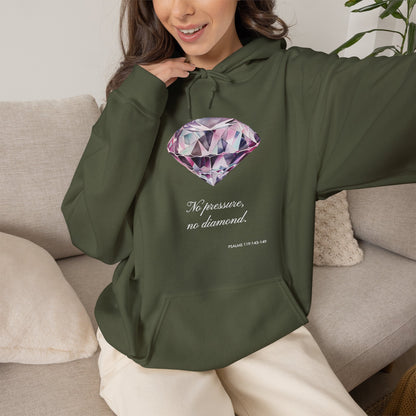 "No pressure, no Diamond" Inspirational Graphic Pullover Hoodie