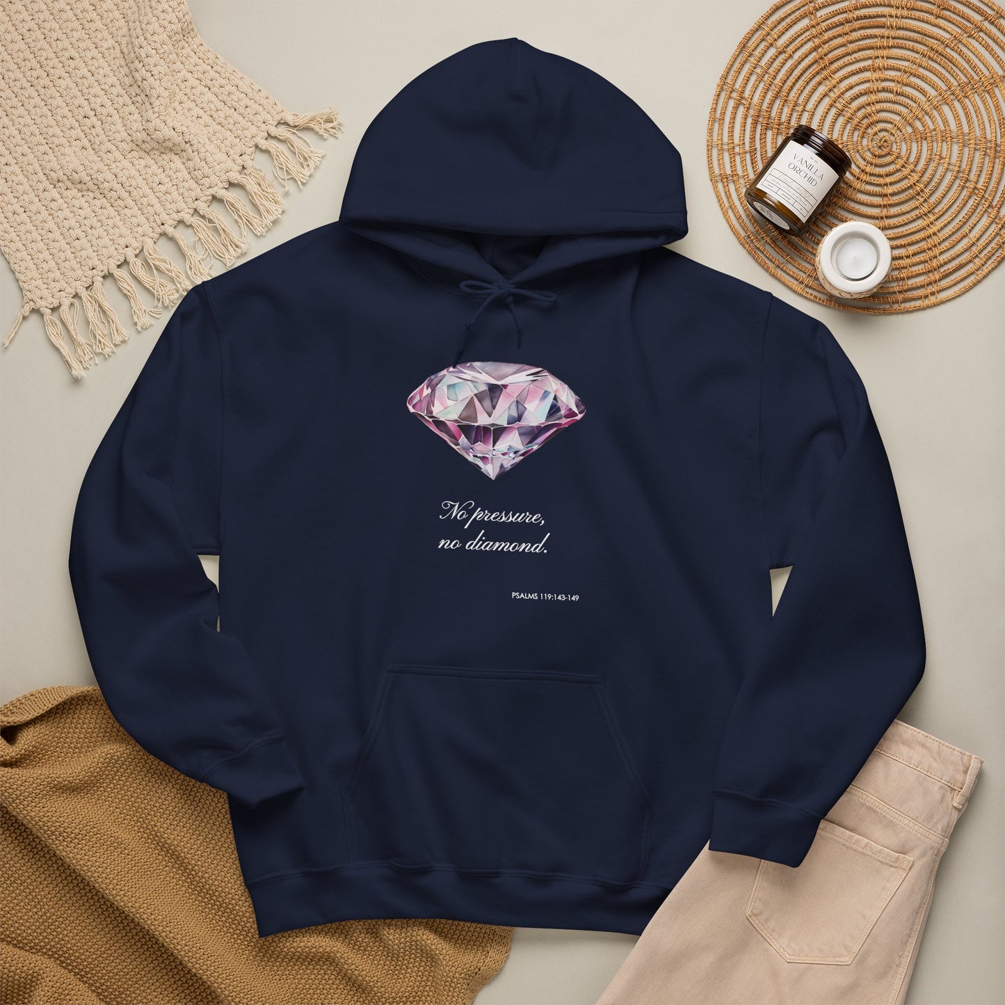 "No pressure, no Diamond" Inspirational Graphic Pullover Hoodie