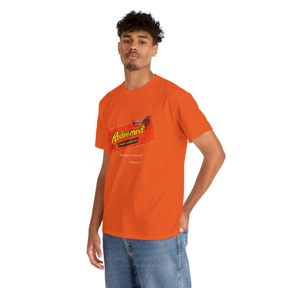 Redeemed Heavy Cotton Tee - Inspirational Faith Shirt with Peanut Butter Motif