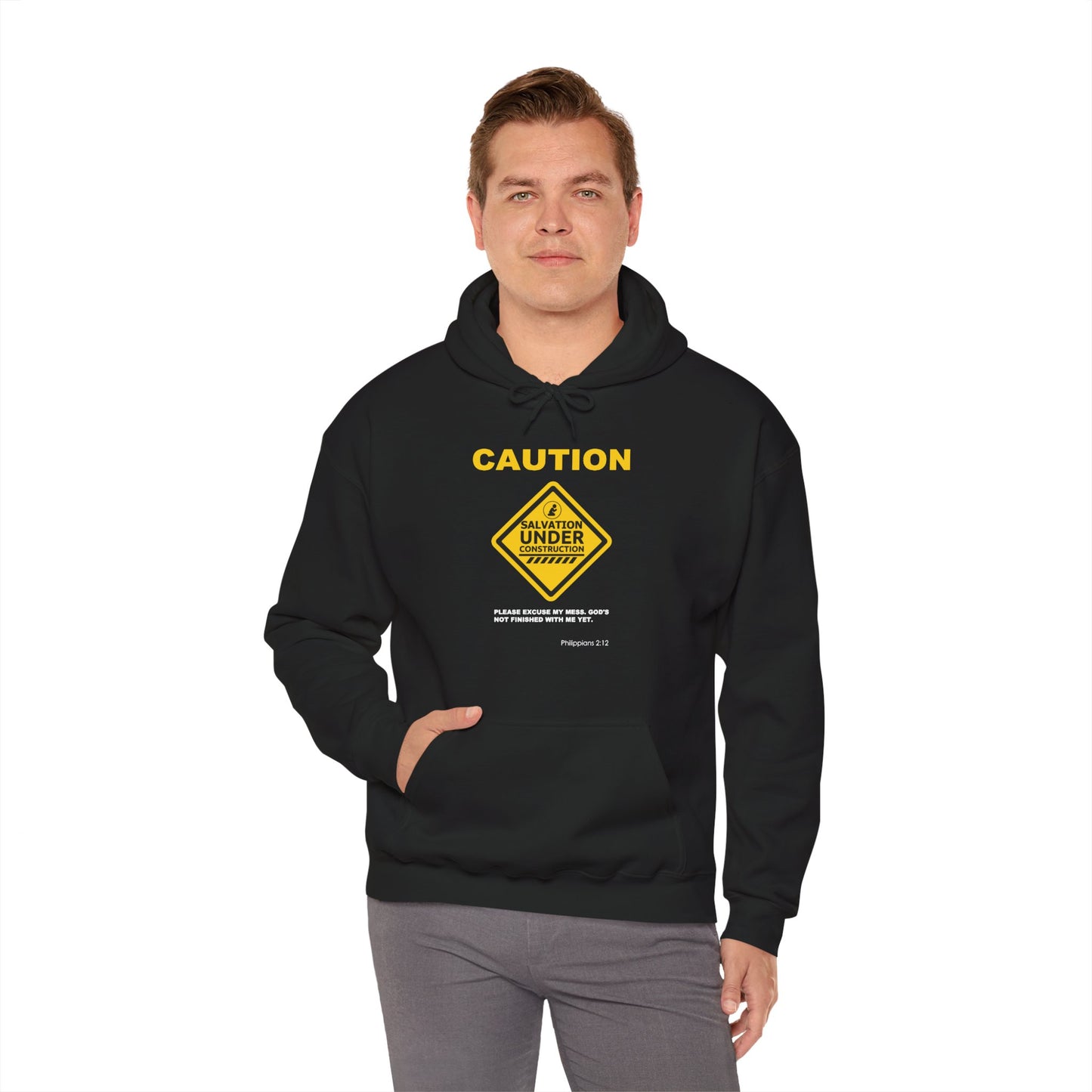 "Caution Salvation Under Construction" Graphic Pullover Hoodie