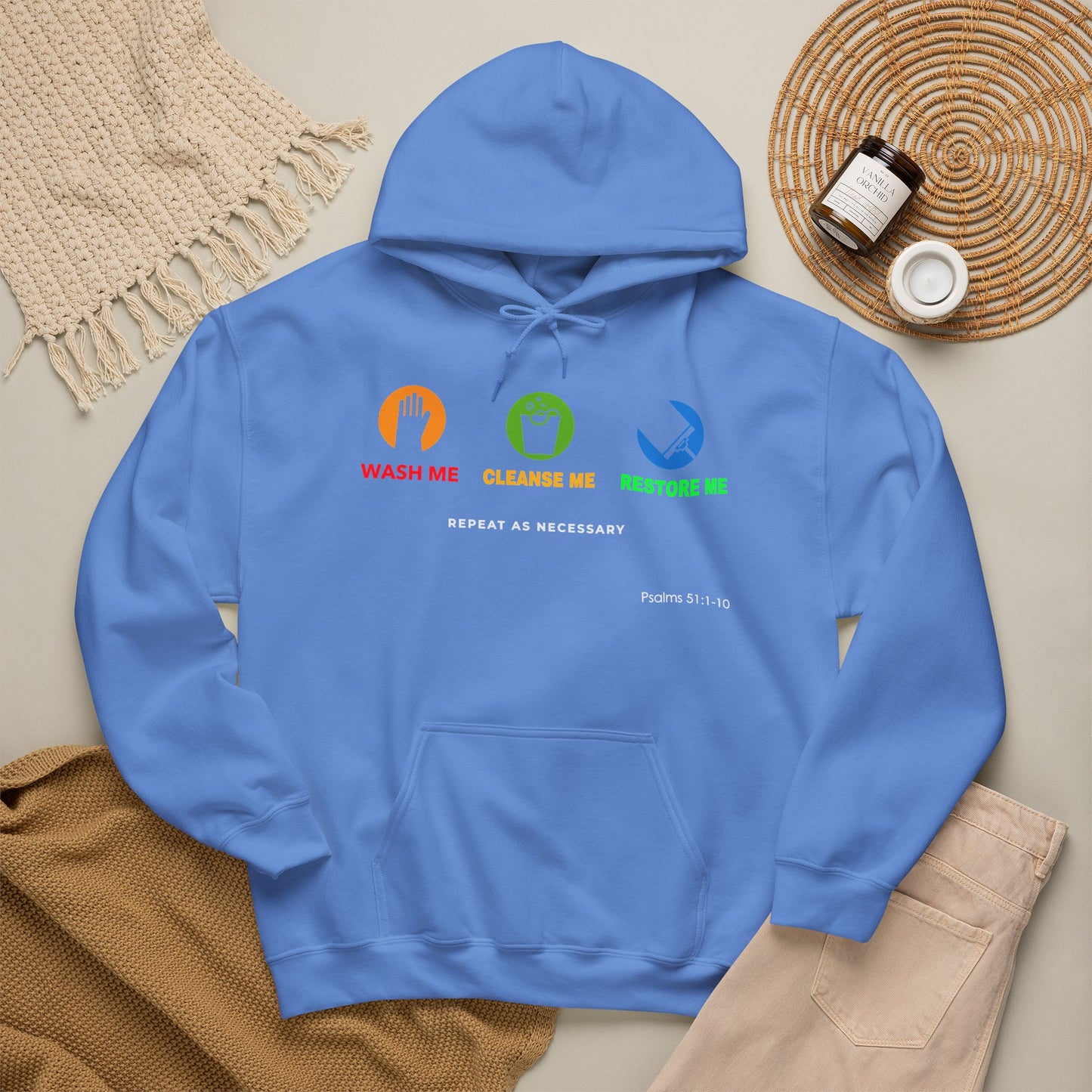 "Wash, Cleanse, Restore" Inspirational Faith-Based Hoodie