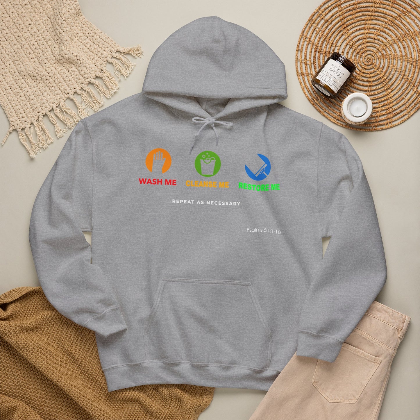 "Wash, Cleanse, Restore" Inspirational Faith-Based Hoodie