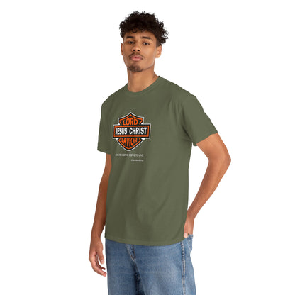 Jesus Christ Savior T‑Shirt — Lord Savior Motorcycle Shield Design