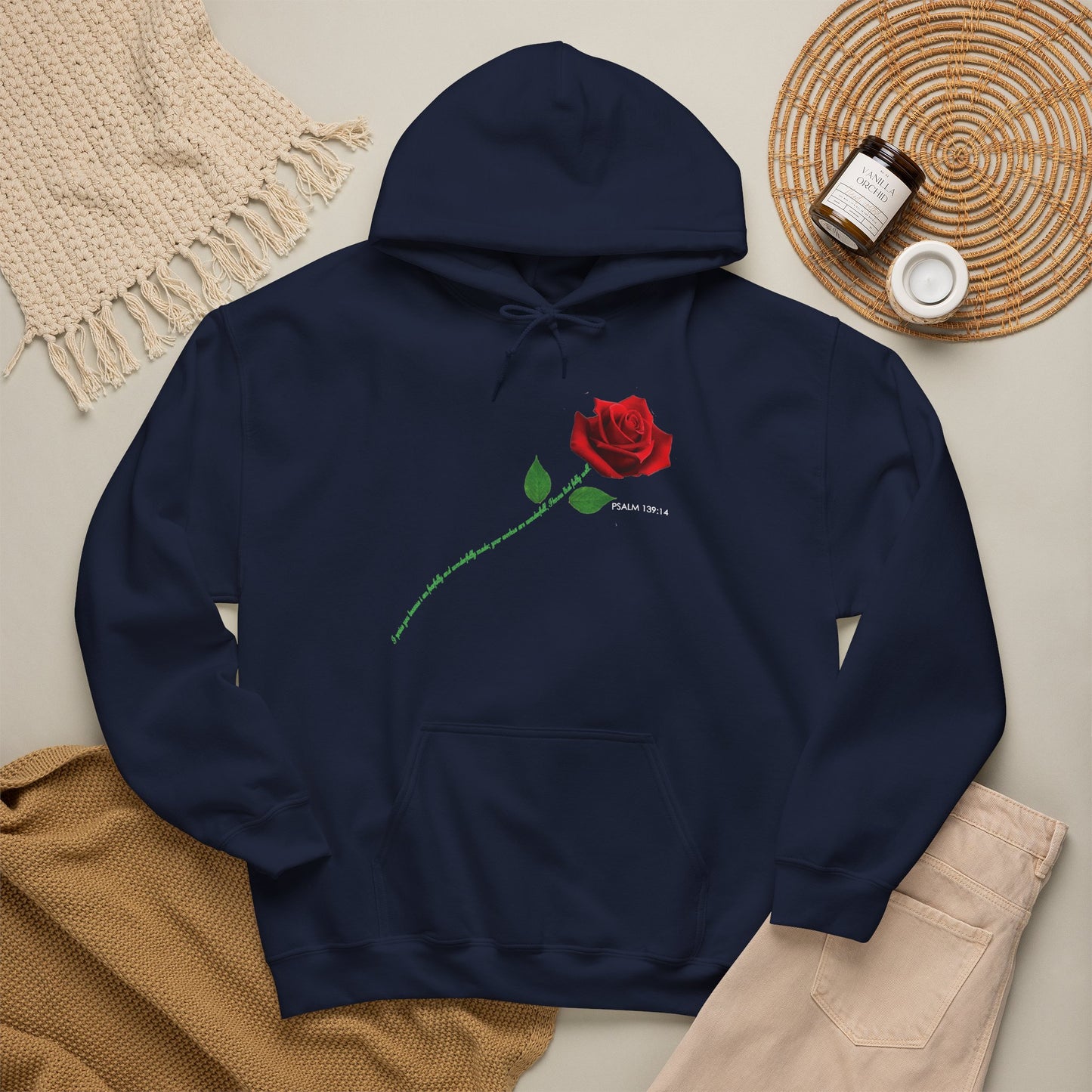 "Fearfully and Wonderfully Made" Rose Graphic Pullover Hoodie