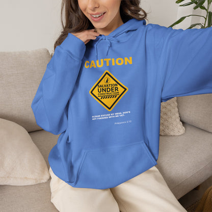 "Caution Salvation Under Construction" Graphic Pullover Hoodie