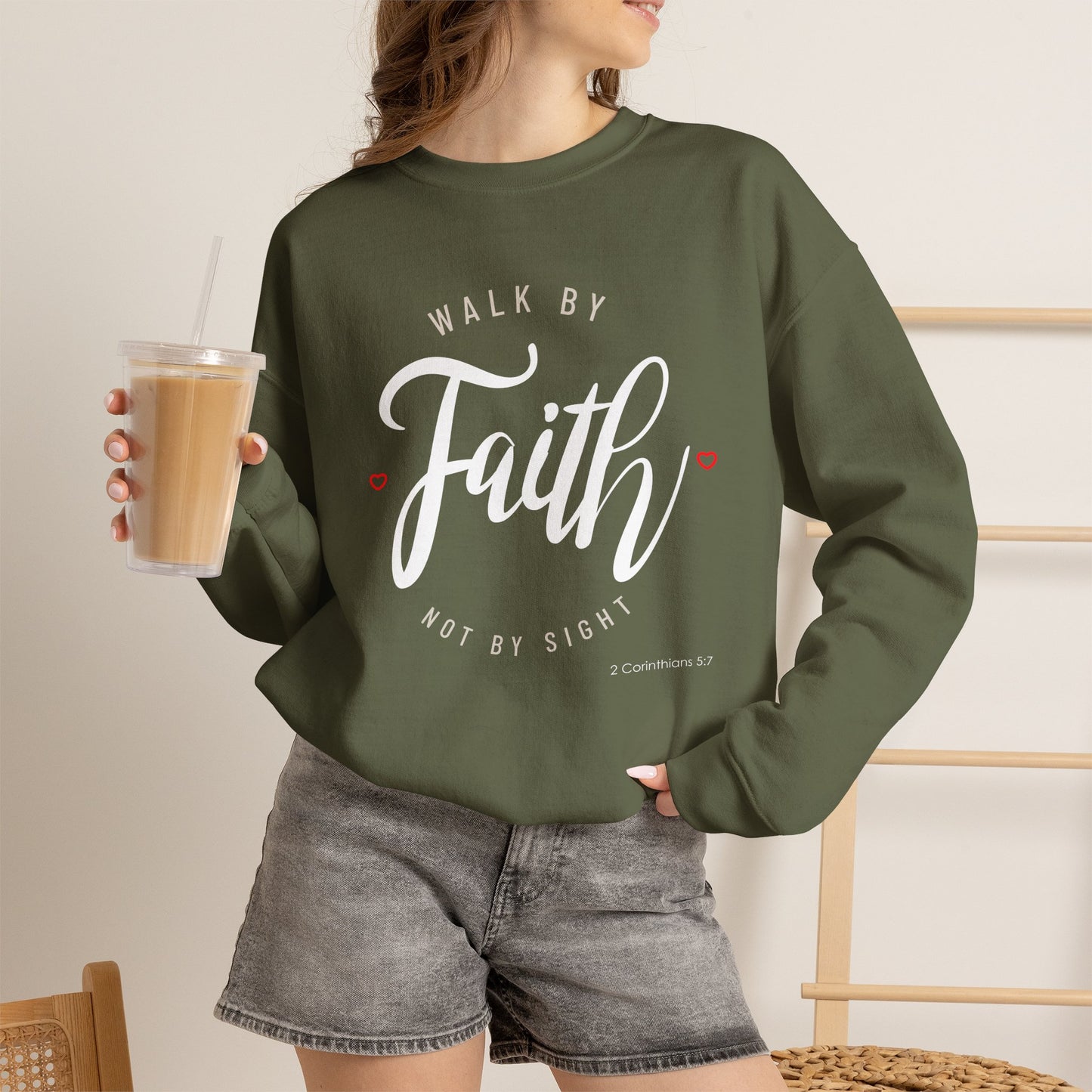"Walk by Faith, Not by Sight" Motivational Pullover Crewneck Sweatshirt