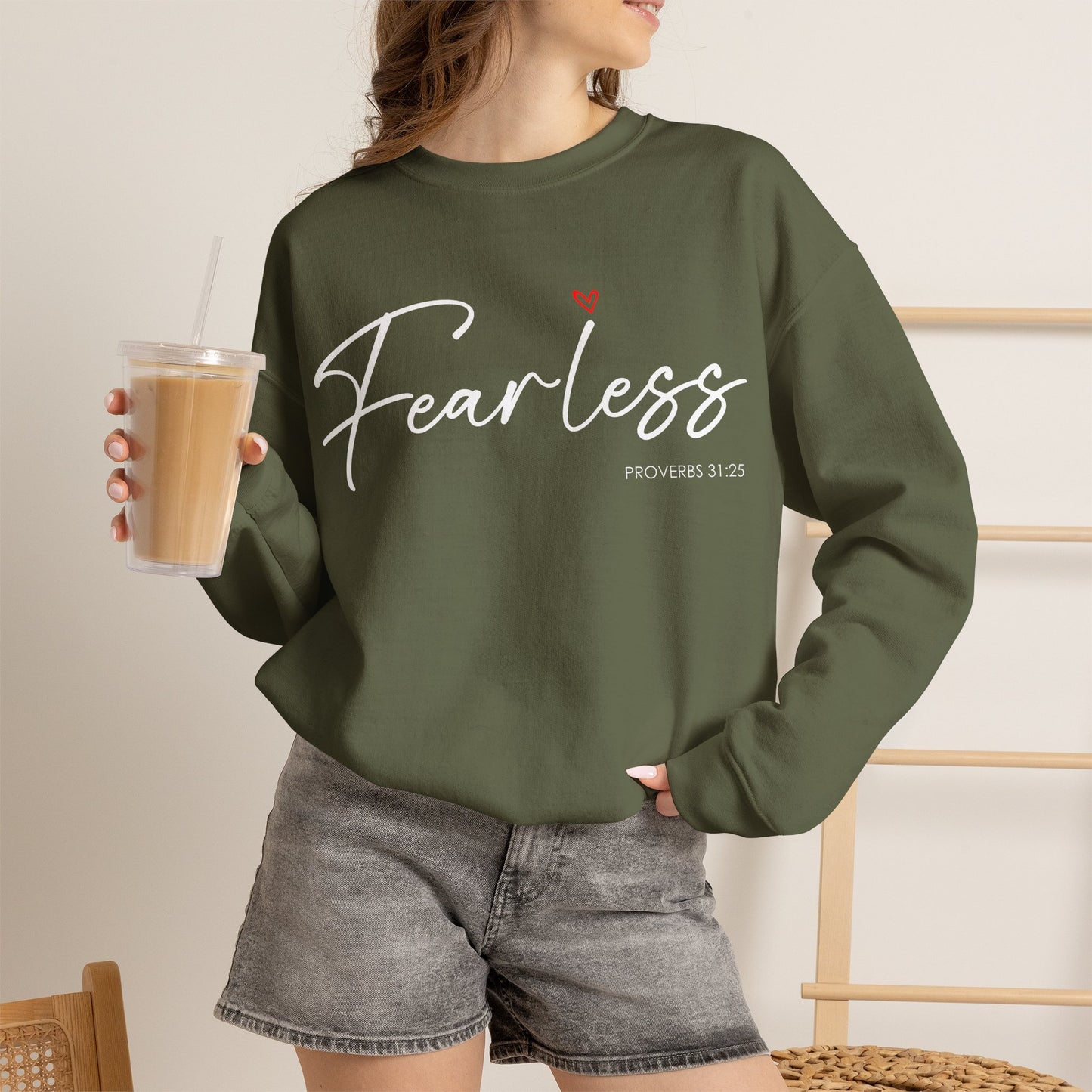 "Fearless" Inspirational Crewneck Sweatshirt — (Proverbs 31)
