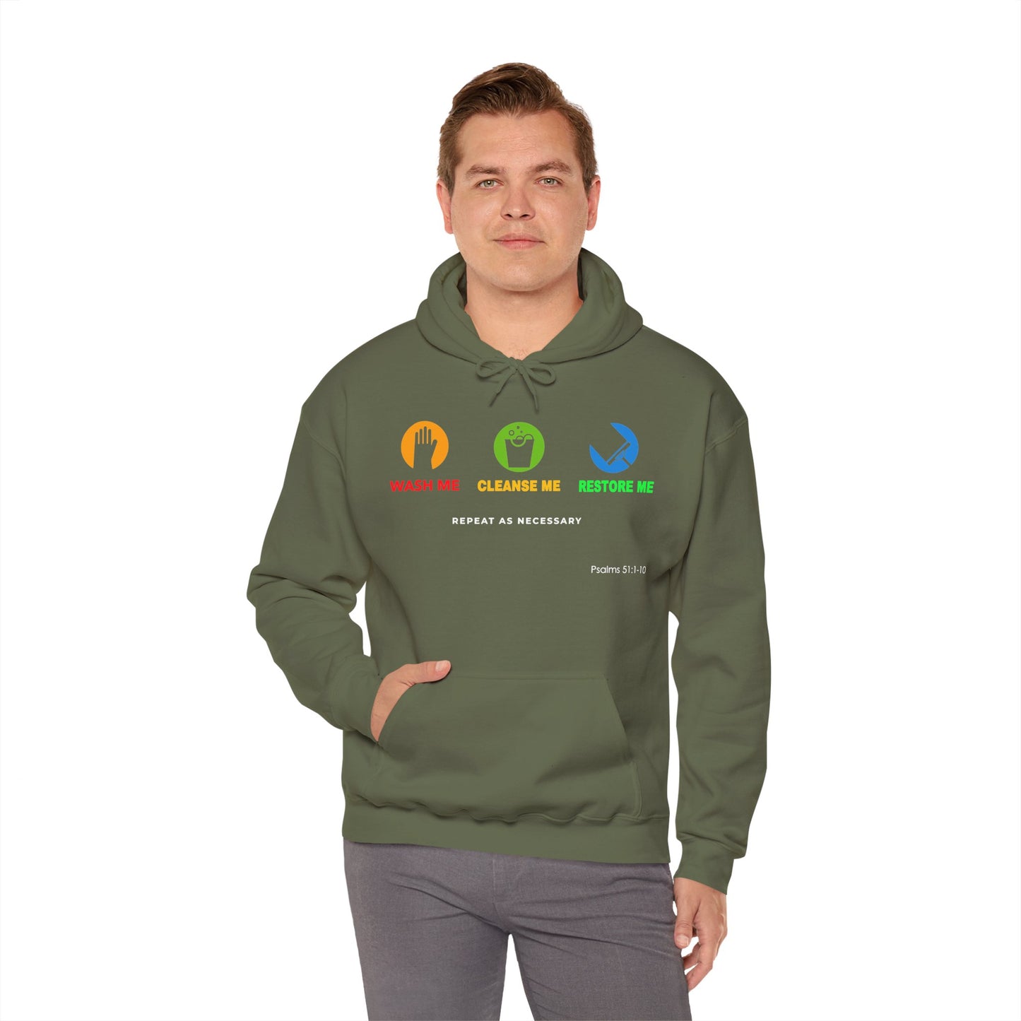 "Wash, Cleanse, Restore" Inspirational Faith-Based Hoodie