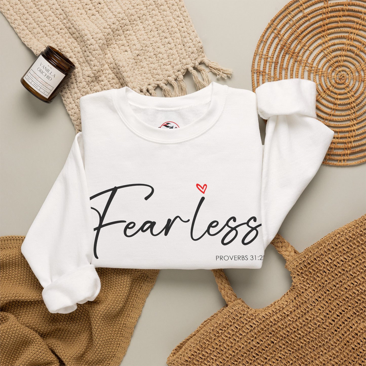 "Fearless" Inspirational Crewneck Sweatshirt — (Proverbs 31)