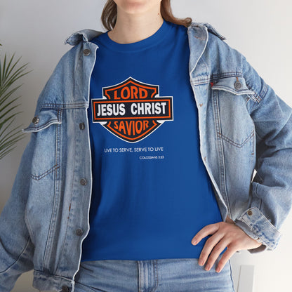 Jesus Christ Savior T‑Shirt — Lord Savior Motorcycle Shield Design