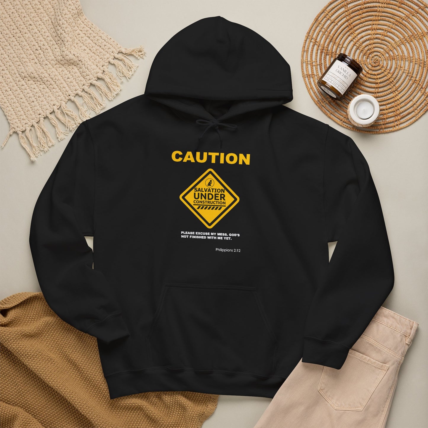 "Caution Salvation Under Construction" Graphic Pullover Hoodie