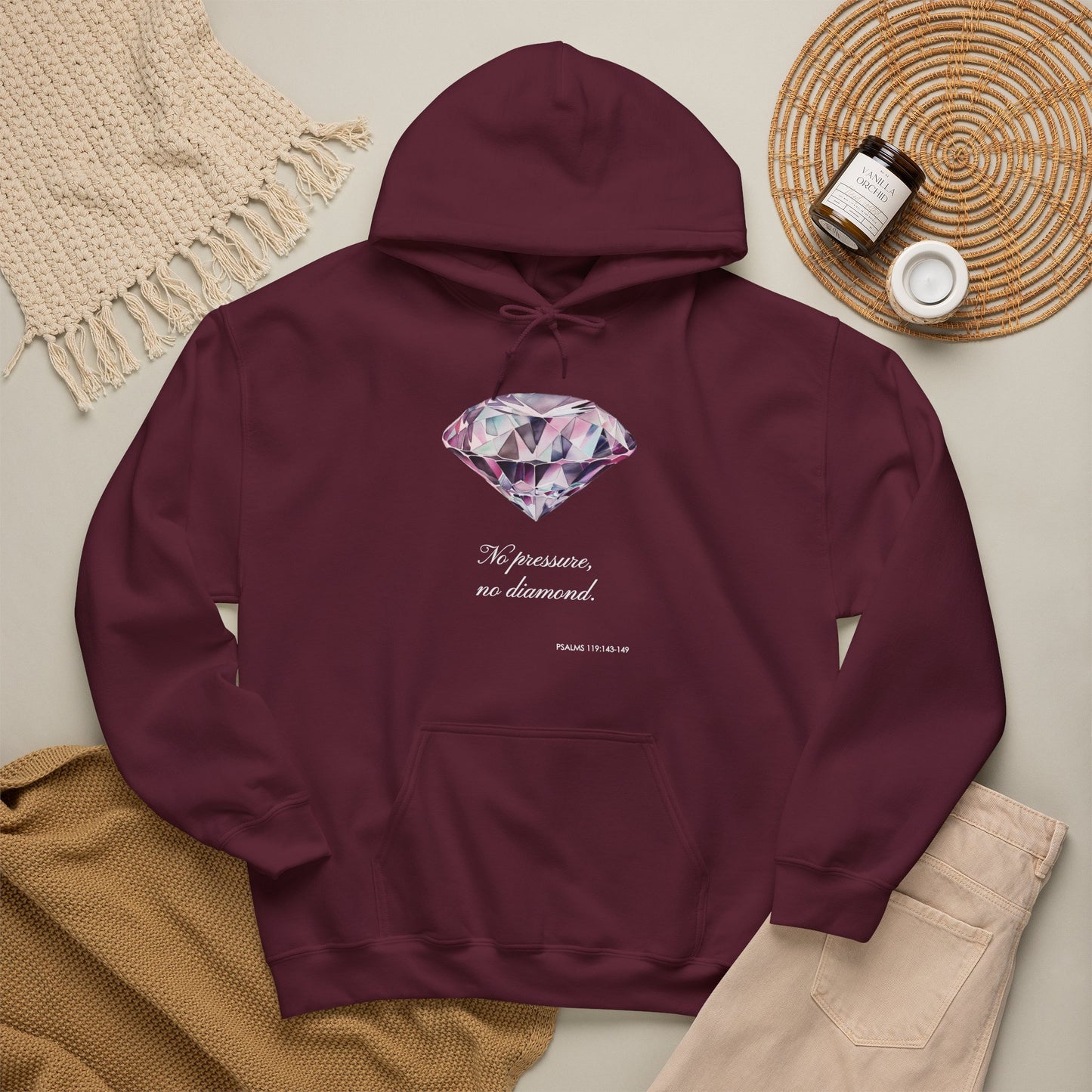 "No pressure, no Diamond" Inspirational Graphic Pullover Hoodie