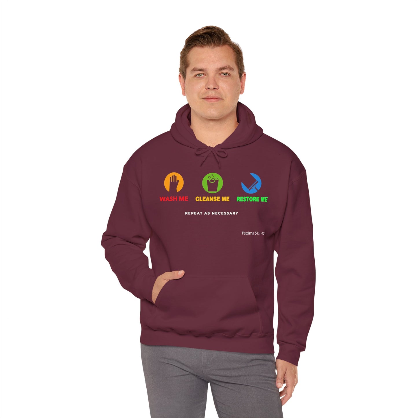 "Wash, Cleanse, Restore" Inspirational Faith-Based Hoodie