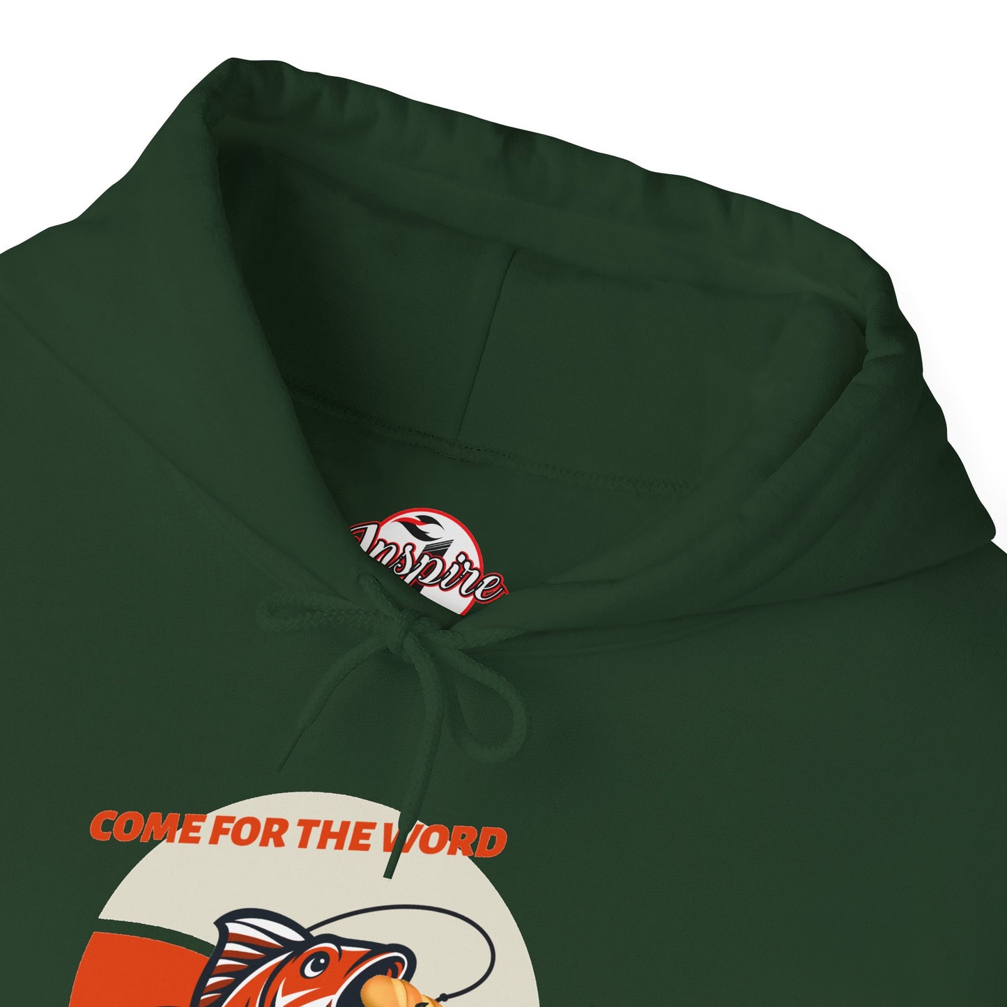 "Come for the Word, Stay for the Fish Sandwich" Graphic Hooded Sweatshirt