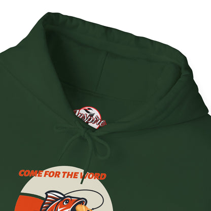 "Come for the Word, Stay for the Fish Sandwich" Graphic Hooded Sweatshirt