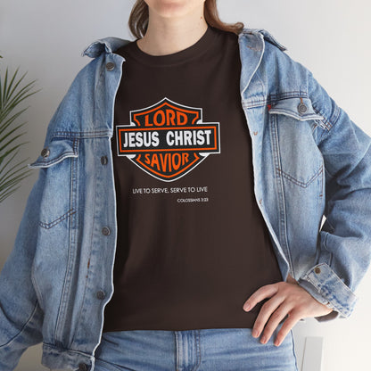 Jesus Christ Savior T‑Shirt — Lord Savior Motorcycle Shield Design