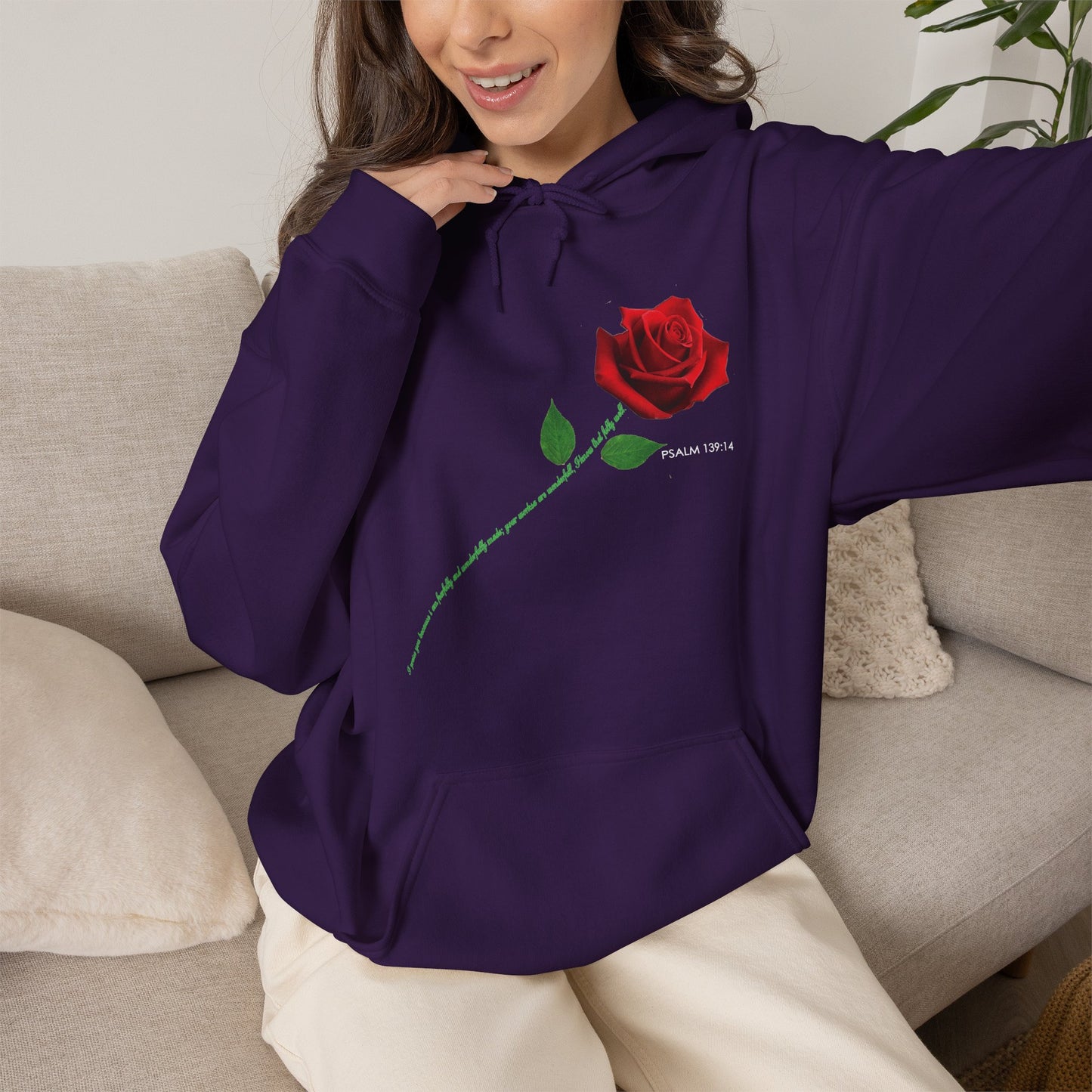 "Fearfully and Wonderfully Made" Rose Graphic Pullover Hoodie