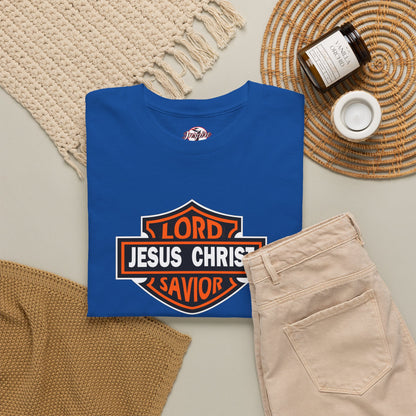 Jesus Christ Savior T‑Shirt — Lord Savior Motorcycle Shield Design