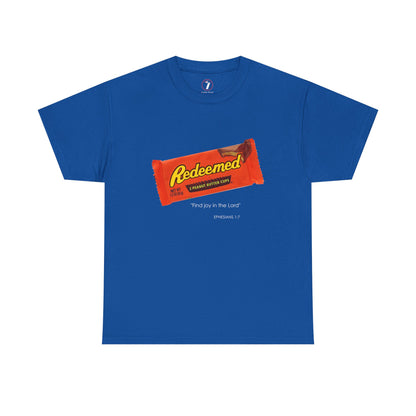 Redeemed Heavy Cotton Tee - Inspirational Faith Shirt with Peanut Butter Motif