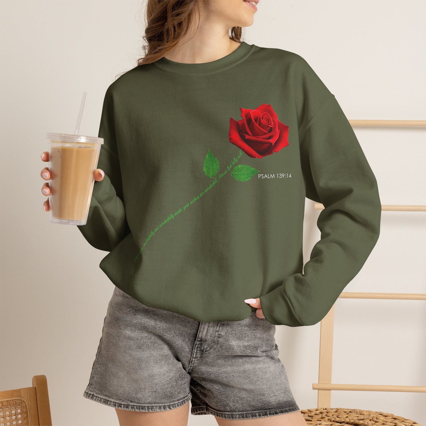 "Fearfully and Wonderfully Made" Rose Crewneck Sweatshirt