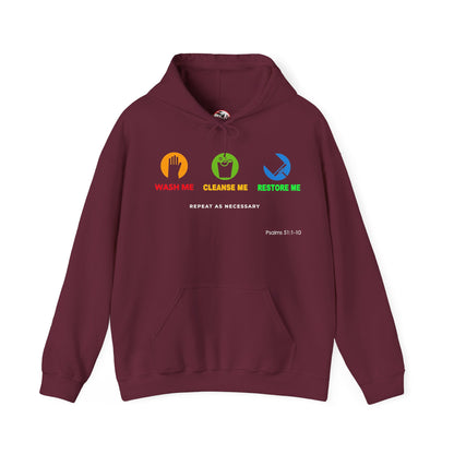 "Wash, Cleanse, Restore" Inspirational Faith-Based Hoodie