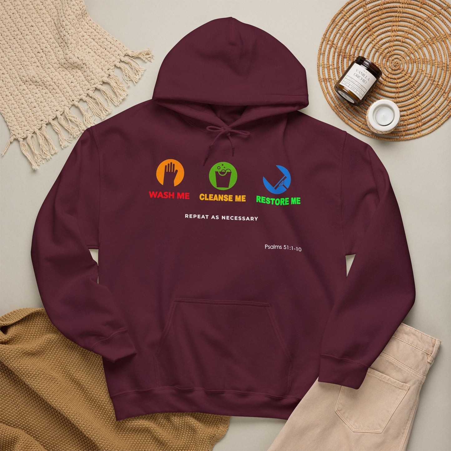 "Wash, Cleanse, Restore" Inspirational Faith-Based Hoodie