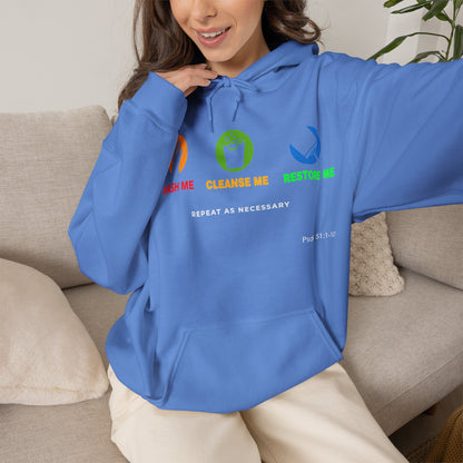 "Wash, Cleanse, Restore" Inspirational Faith-Based Hoodie