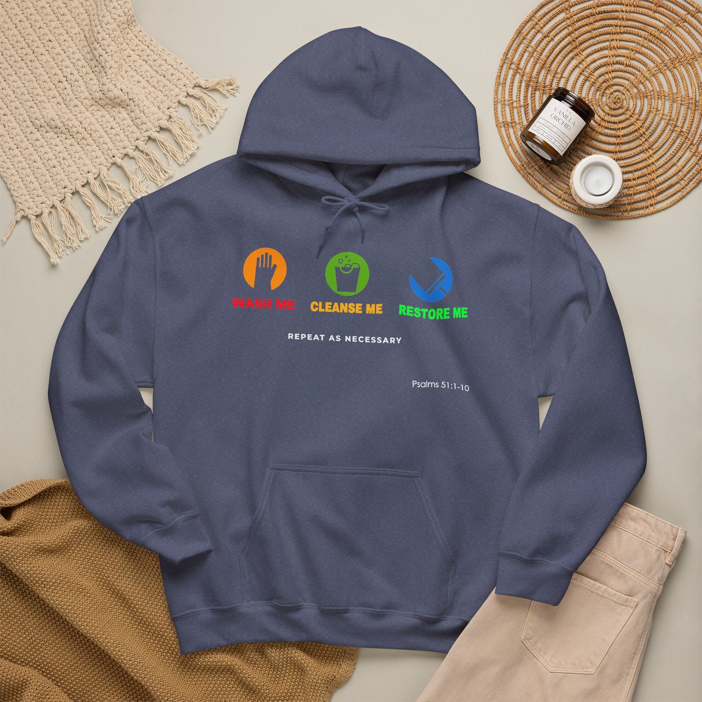 "Wash, Cleanse, Restore" Inspirational Faith-Based Hoodie
