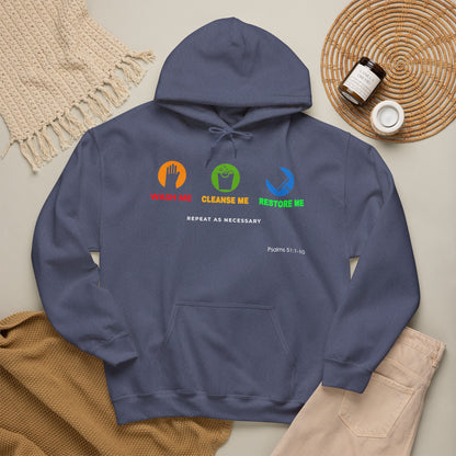 "Wash, Cleanse, Restore" Inspirational Faith-Based Hoodie