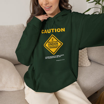 "Caution Salvation Under Construction" Graphic Pullover Hoodie